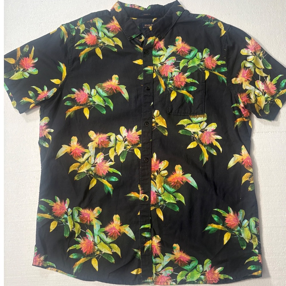 Roark Botanical Floral Camp Shirt Men's XL Organic Cotton Linen